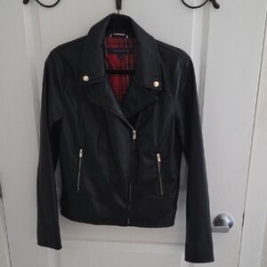 Tommy Hilfiger Black Leather Jacket with Gold Buttons